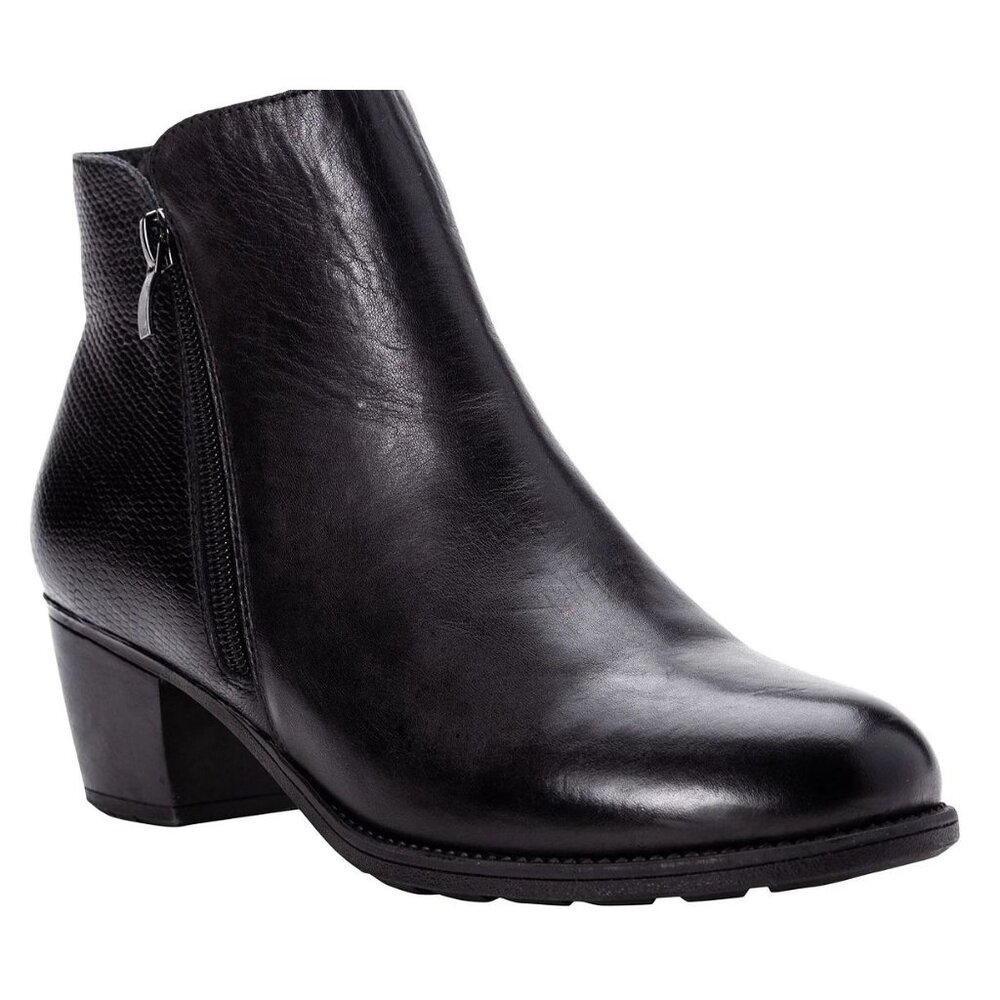 Propet‎ Tobey Ankle Bootie Shoes Women's 10 Black Leather Block-Heel Zipper NEW